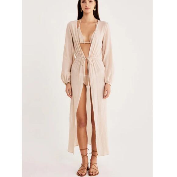 Rumer the Label Revolve Camille Long Sleeve Duster Kimono size S in Nude - Picture 1 of 6